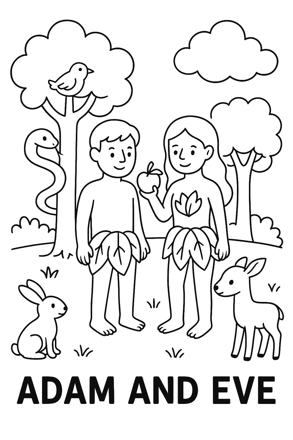 Adam and Eve in garden coloring page