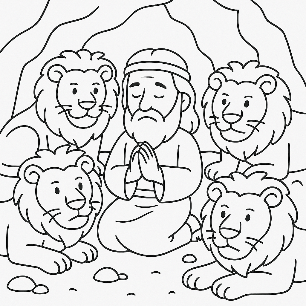 Daniel in lions den coloring page
