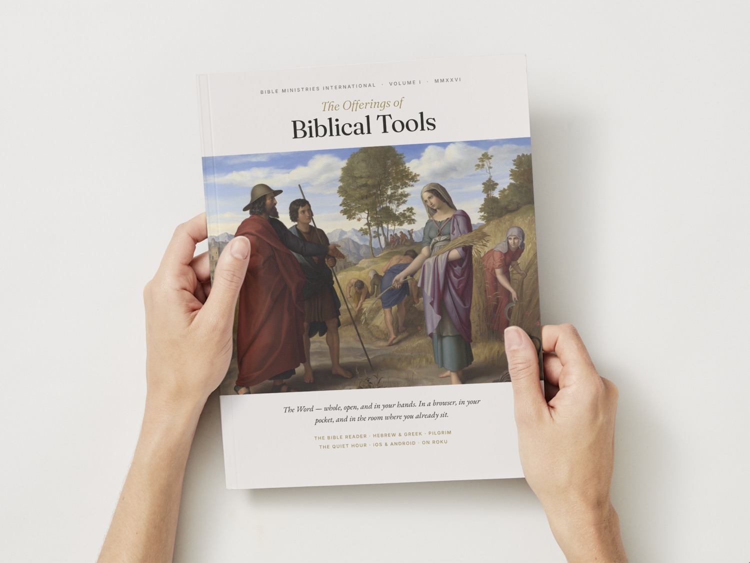 A copy of The Offerings of Biblical Tools held in two hands
