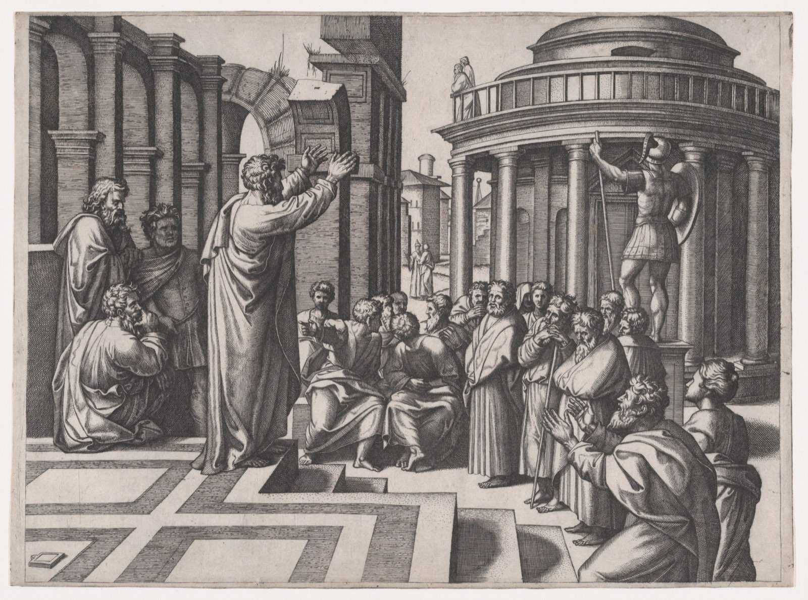 Saint Paul preaching in Athens — engraving after Raphael by Marcantonio Raimondi