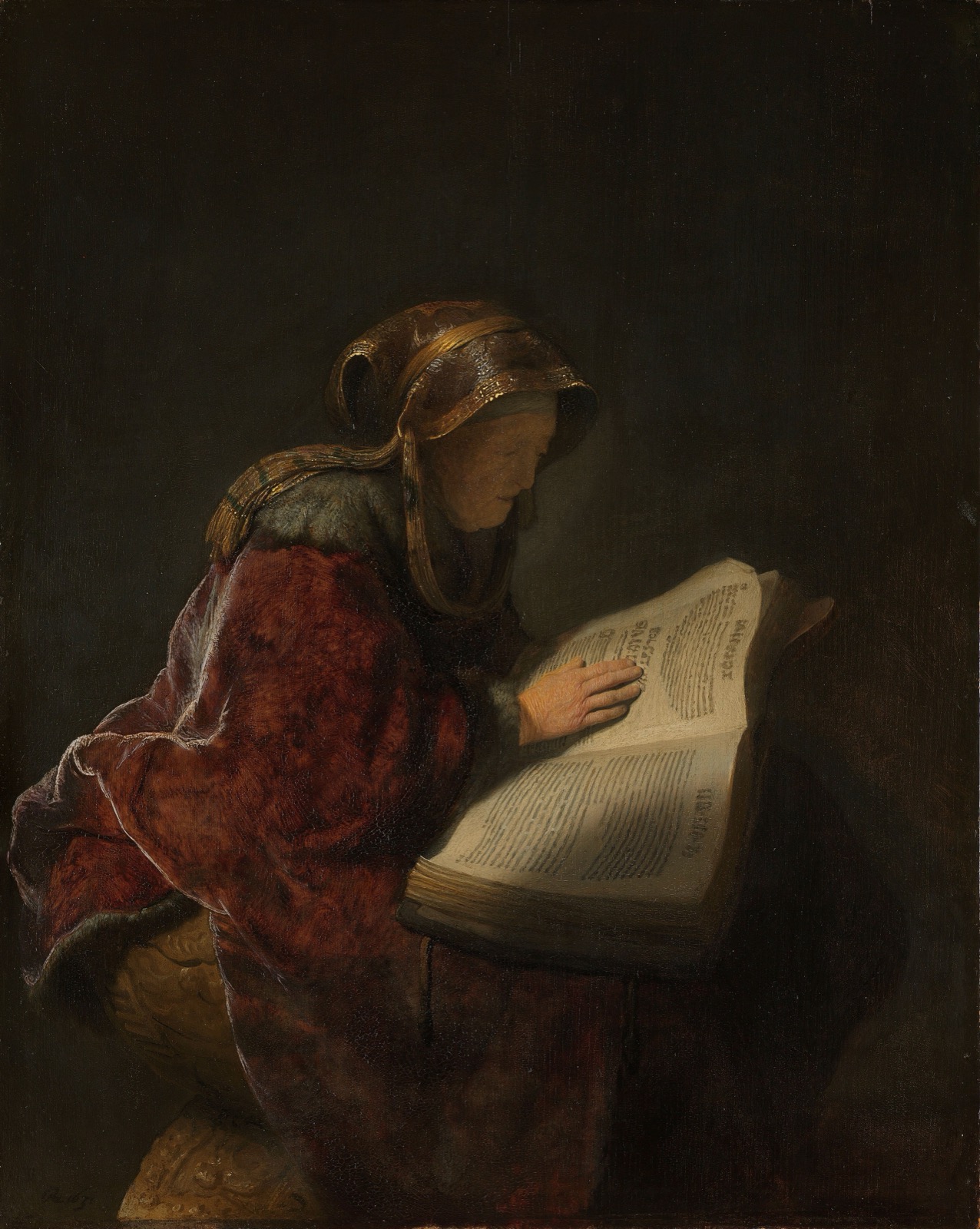 The Prophetess Hannah — Rembrandt, 1631. An old woman reading the Scriptures.